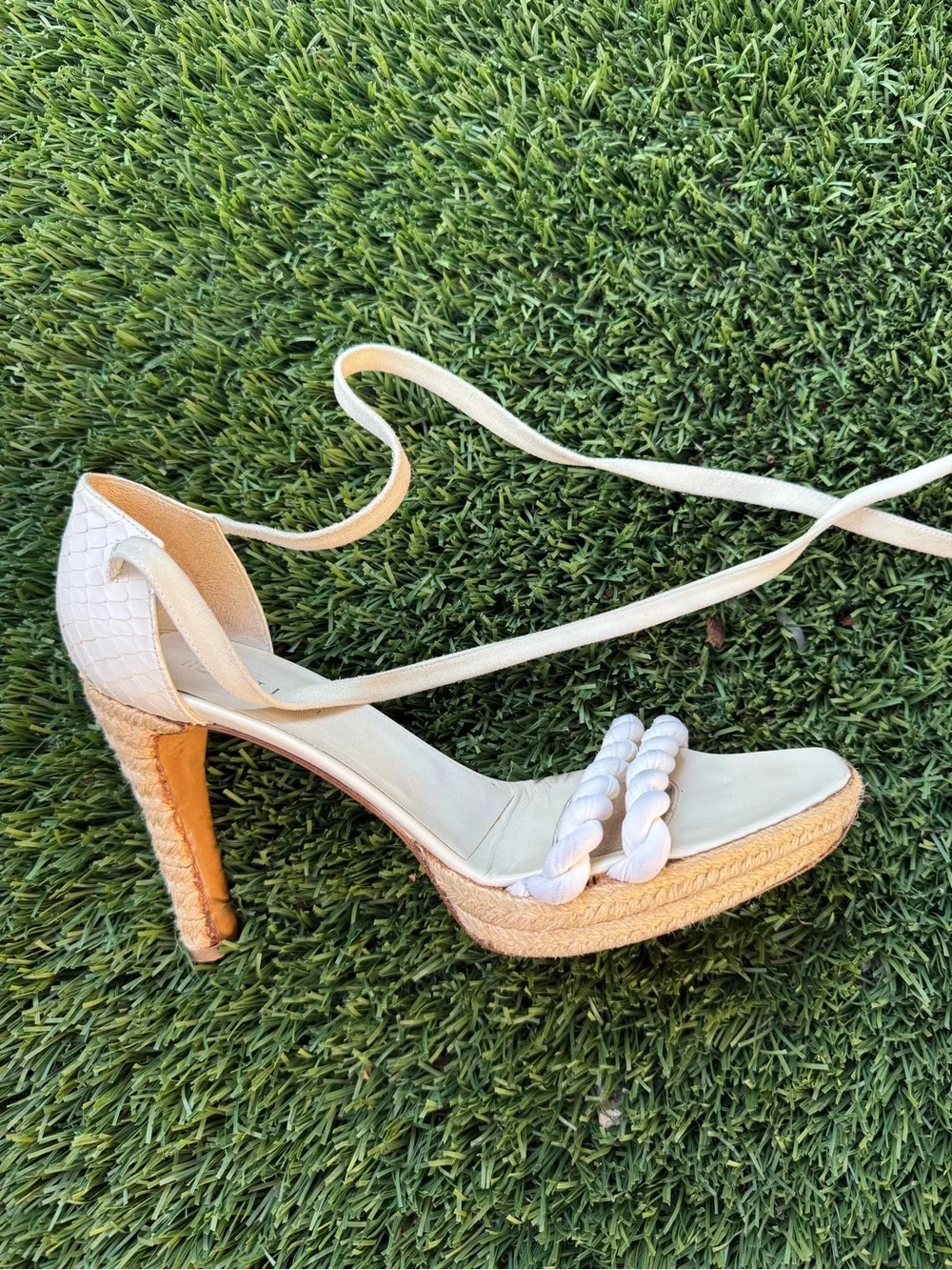 Helmut Lang Braided Espadrille Ankle Wrap Sandals